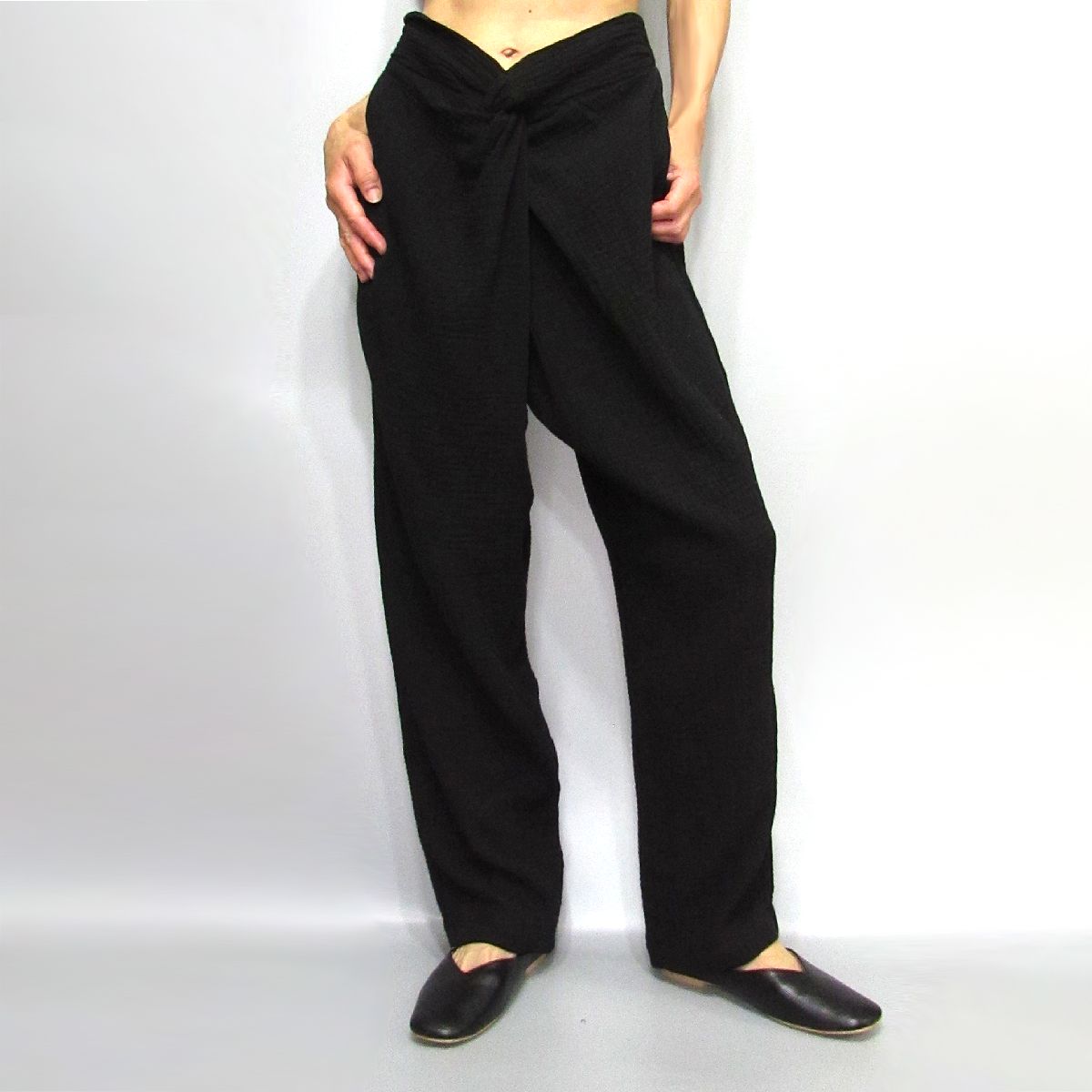 Pants302 Twist Waist Tapered Gauze Pants/Black