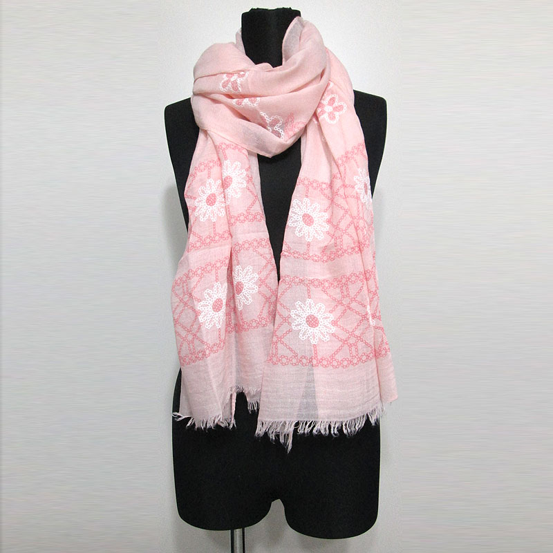 Scarf125 Daisy Print Stole/Pink