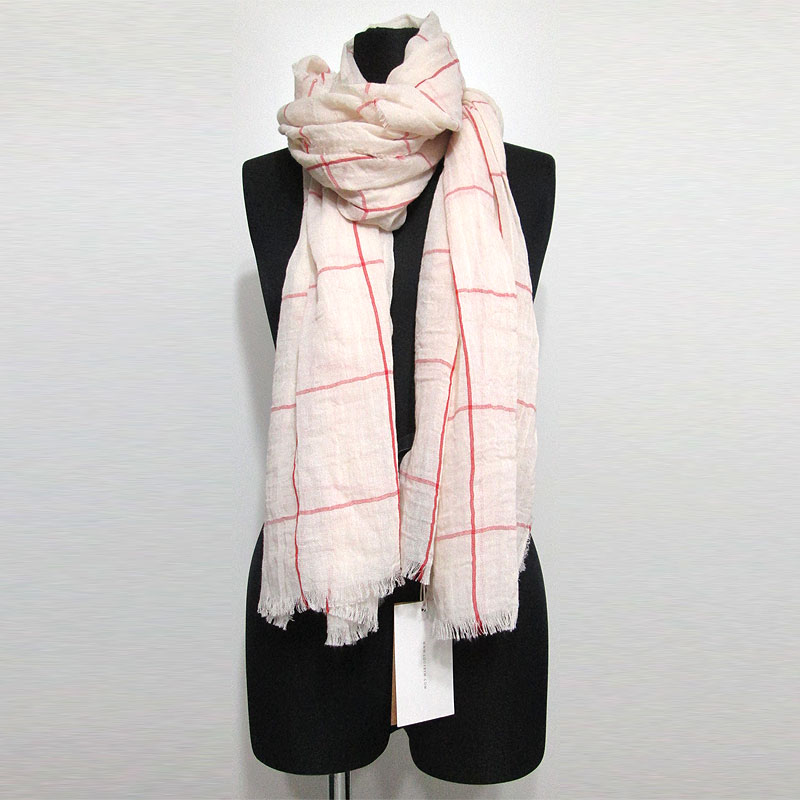 Scarf132 Red Check Maxi Stole/Taupe