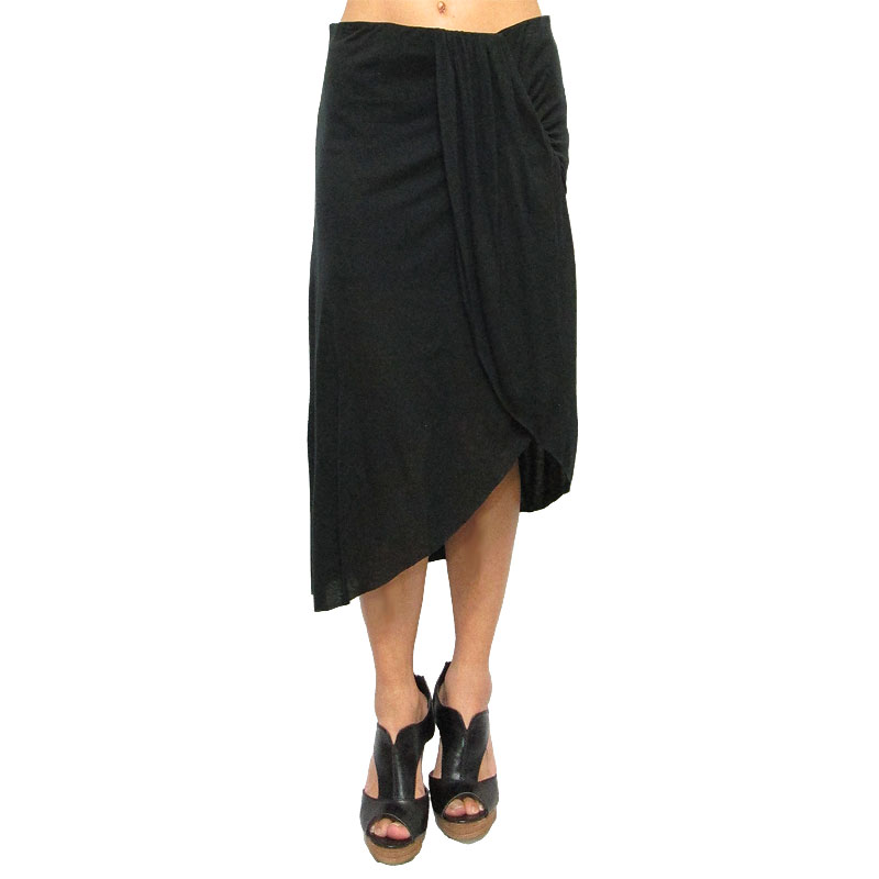 Skirt030 Ruched Assymetric Skirt/Black