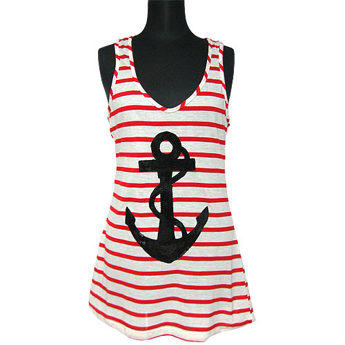 Tops224 Border Tank w/ Anchor Sequins/Red