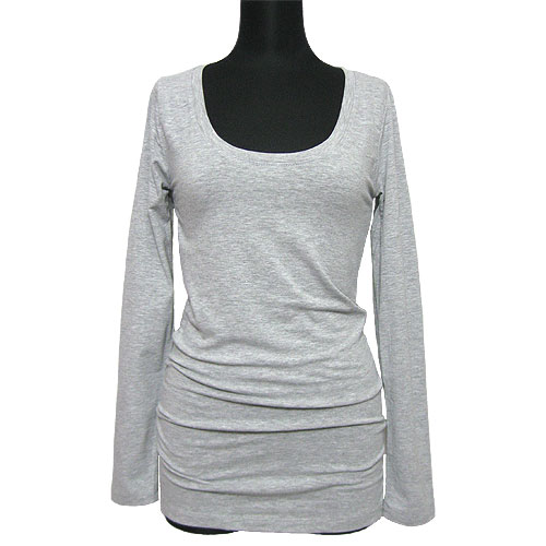 Tops291 Basic Scoop Neck L/S T-Shirt/Grey