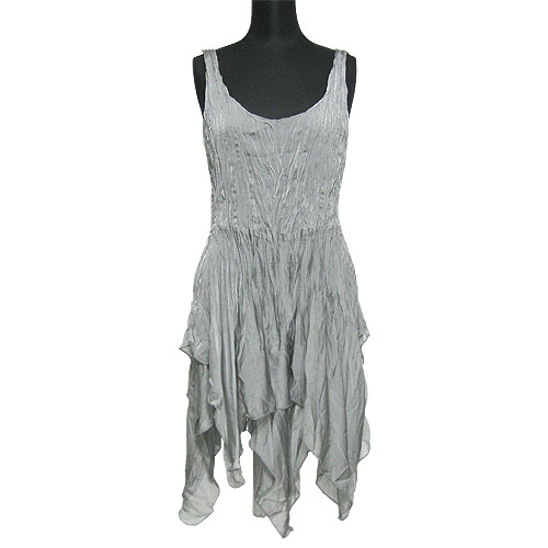 Tops328 Crinkle Assymetric Tunic Dress/Grey