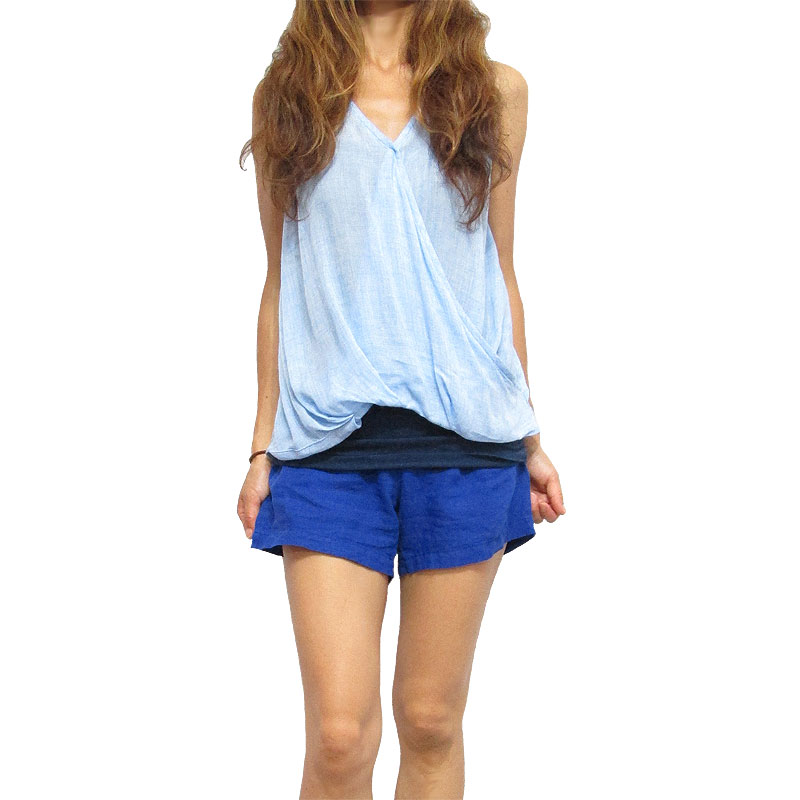 Tops516 Wrap-Over Tank Blouse/Blue