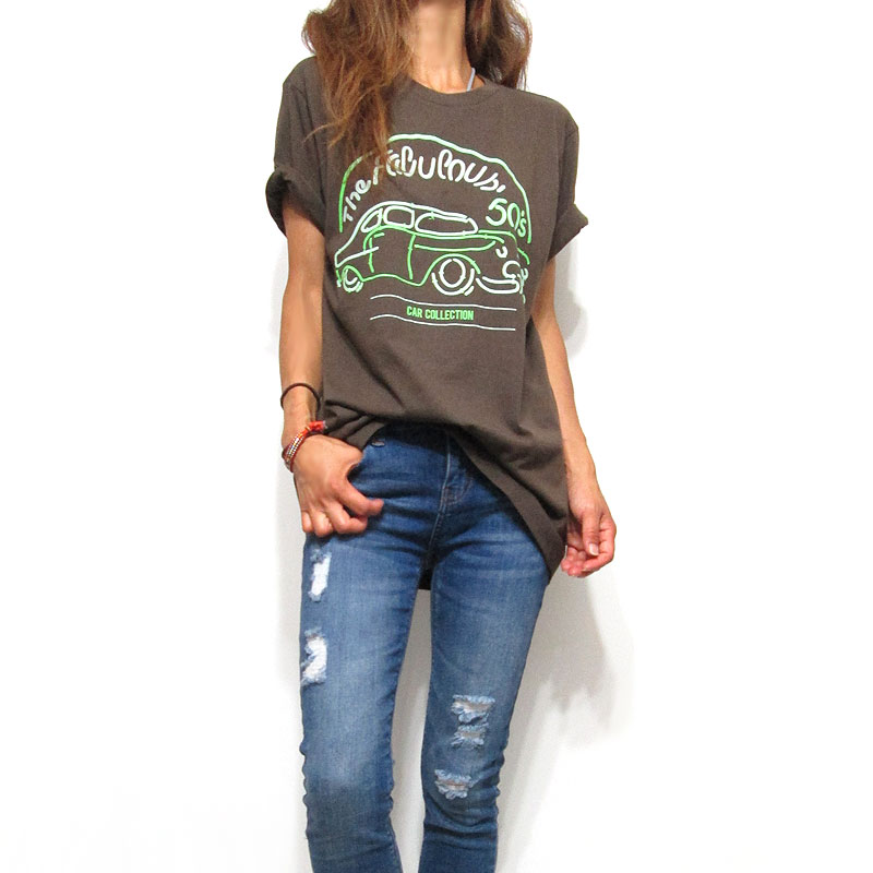 Tops706 The Fabulous 50's Crew T/Brown