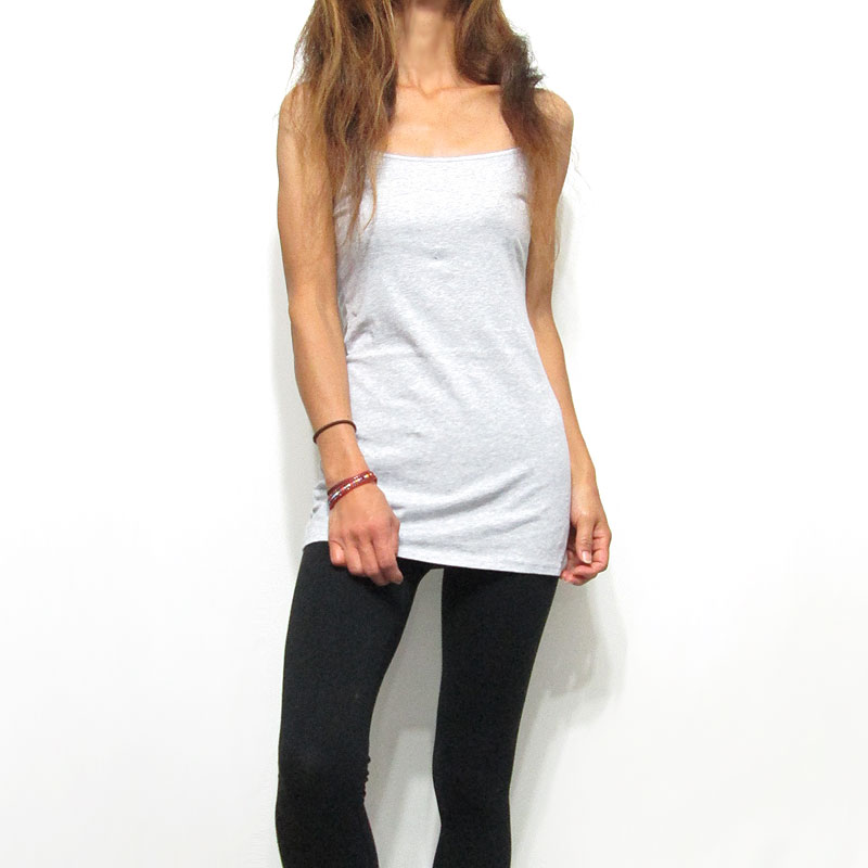 Tops727 Basic Adjustable Long Cami/Heather Grey