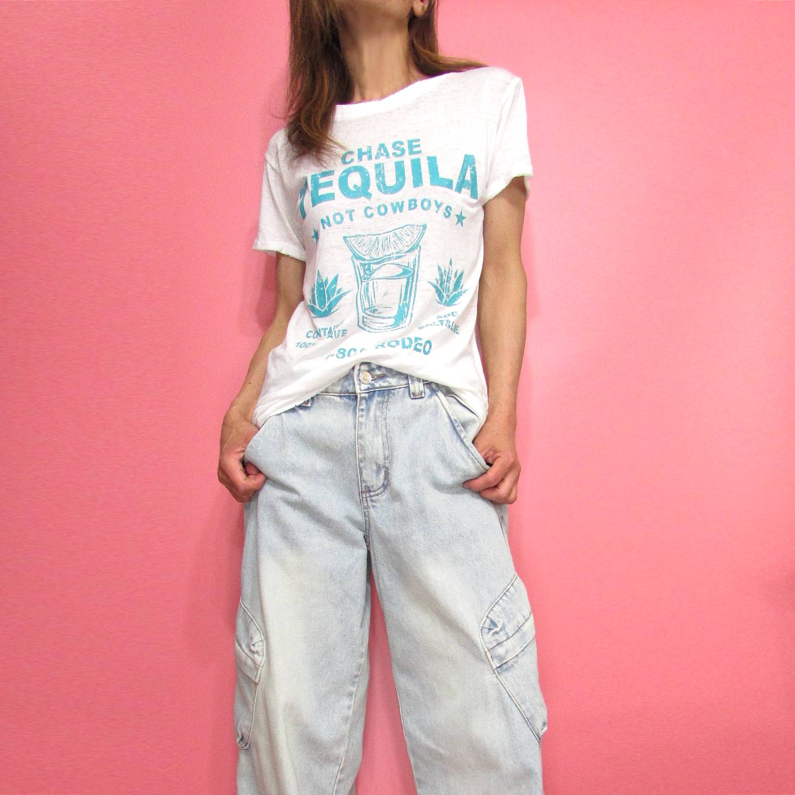 Tops868 Chase Tequila Vintage Graphic Tee/White