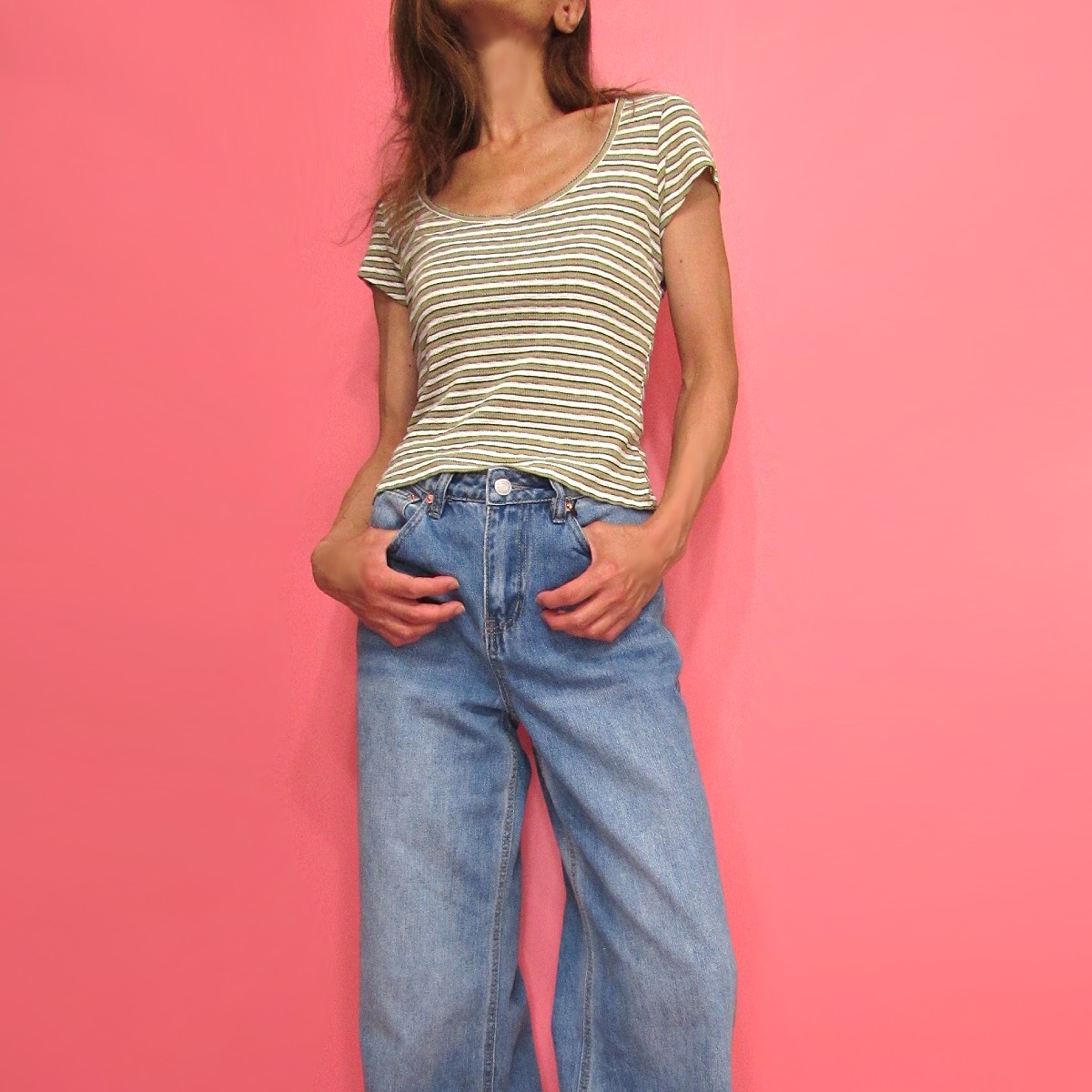 Tops895 Cap Sleeve Sweetheart Neck Stripe Texture Top/Olive